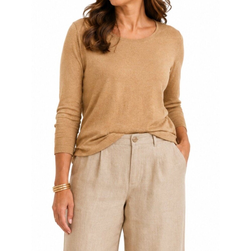 Chico's Size LG 100% Cotton Long Sleeve Knit Top Camel Tan NWT Everyday basics